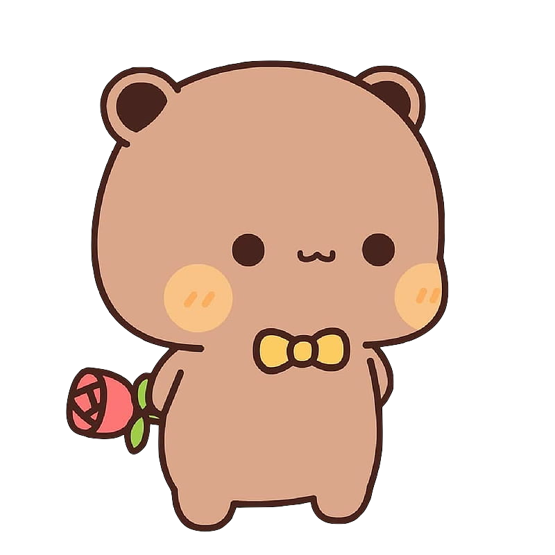 a lovely little bear holding a rose